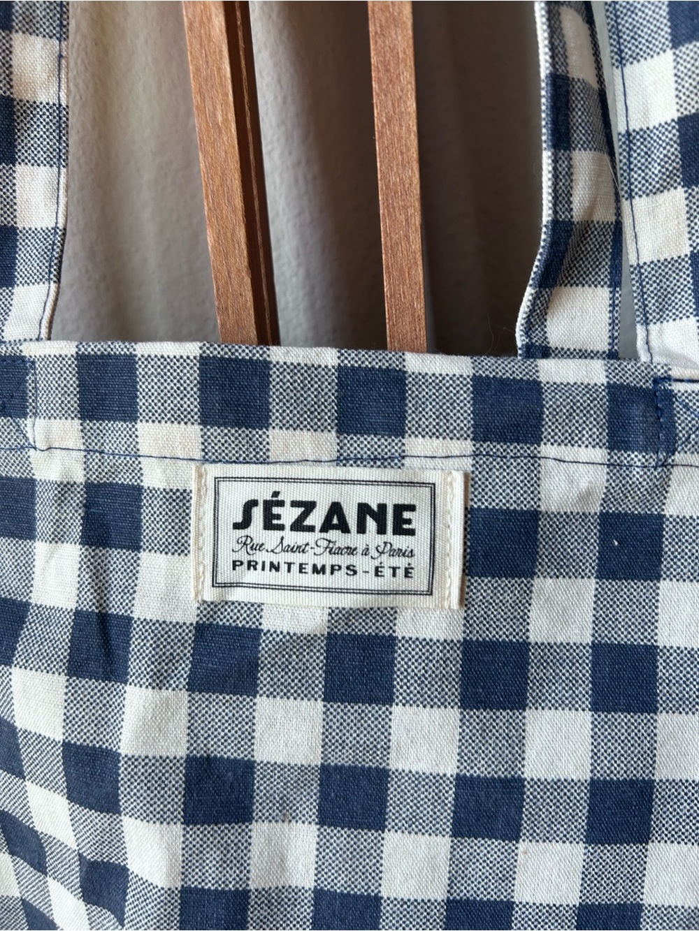Sézane Navy & White Gingham Tote Bag - Picture 2 of 6